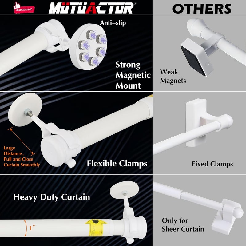 MUTUACTOR 2PCS Magnetic Curtains Rod,No Drilling Heavy-Duty Magnetic Door Curtains Rods White for Metal Doors,Adjustable Window Curtain Rods Anti-Slip Y-Clamp Magnet Curtain Rod Holder White - Image 3